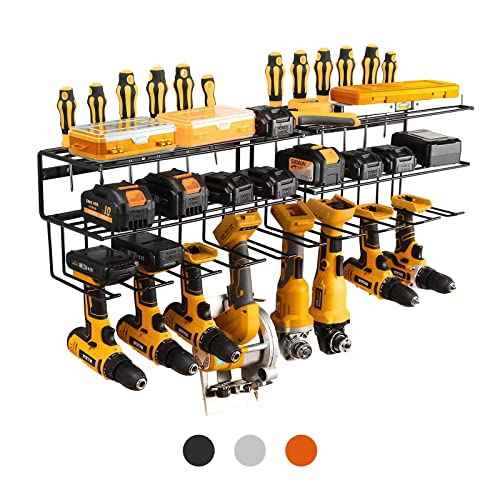 Power Tool Organizer for Tool Storage,Drill Holer Wall Mount,Storage Rack for Garage Organization, Wall Organizer with Shelf,Heavy Duty for Lifetime Use(2 Pack Black)