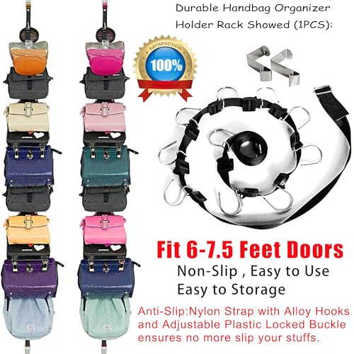 Black IZUS Over-the-Door Purse & Bag Organizer with 20 Hooks, Fits 1.35-1.55 Inch Doors
