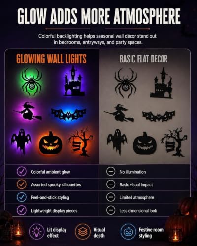 XWLYCNO 30pcs Halloween LED Wall Decor Lights 3D Bat Silhouette Set