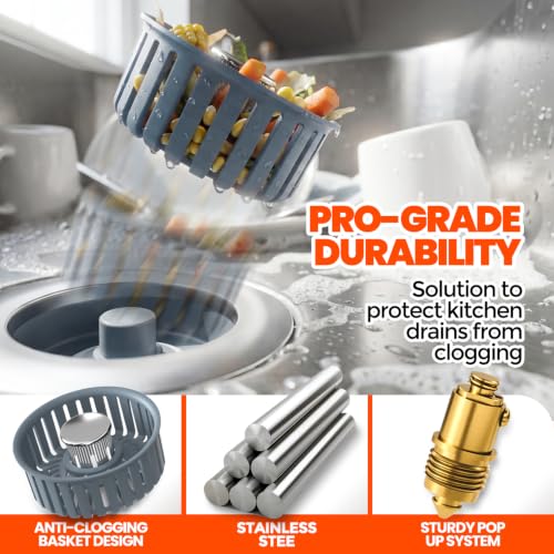 Nipoko 2 Pack 3-in-1 Kitchen Sink Drain Strainer Stopper Basket - Silver