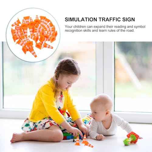 30Pcs Mini Traffic Cones, 1in Mini Cones Roadblock Construction Signs, Tiny Traffic Toys Training Scene Roadblocks, Multifunctional Building Theme Party Sports Activity Models