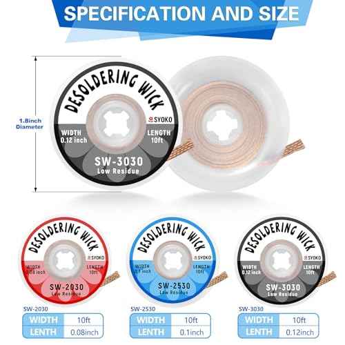 SYOKO 3 Pack Desoldering Wick, Braid Length 10ft/3M Width 3.0mm, No-Clean Solder Remover Wick, Used to Remove the Solder and Disassemble Electronic Components - (SW-3030)
