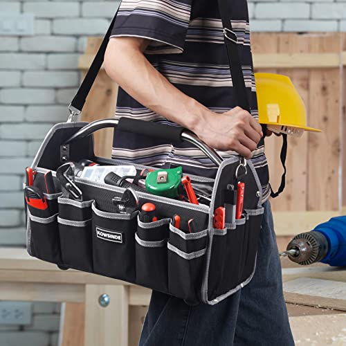 16 Inch Tool Bag, Electrician Tool Bag, Open Top Tool Bags, 26 Pockets Can Hold Many Tools, Steel Handle and Removable Shoulder Strap