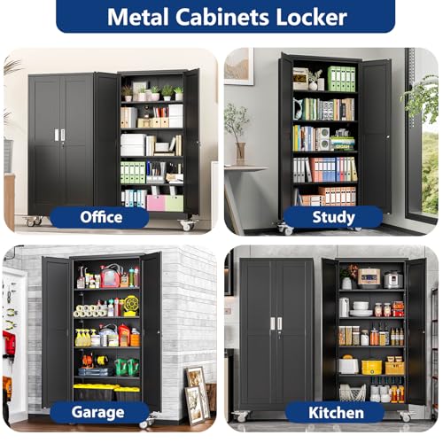 Ckzbx Metal Garage Storage Cabinet with Locking Doors, 71" H, Rolling Tool Cabinet with Adjustable Shelves - Black