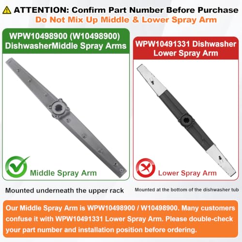 WPW10498900 Center Spray Arm Replacement for Whirlpool Maytag