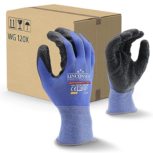 linconson 12 Pack Safety Performance Series Construction Mechanics Wrinkle Latex Work Gloves
