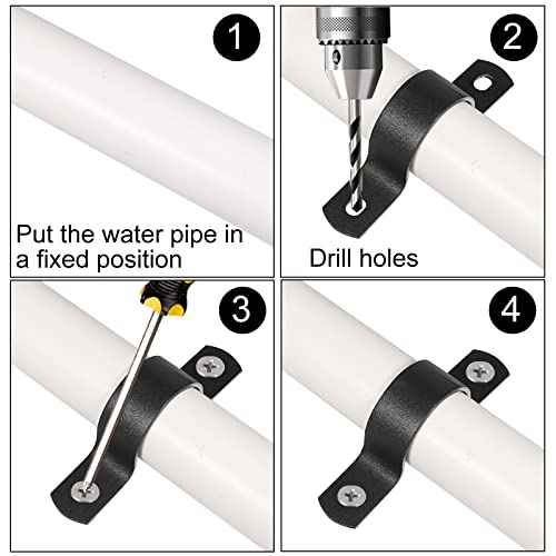 6 PCS 25MM Black U-Tube Strap Clamp, 2 Hole Stainless Steel Rigid Pipe Strap U-Bracket Clamp Hanger Tension Clips