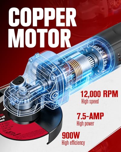 AVID POWER Red 7.5-Amp 4-1/2 Inch Angle Grinder with Grinding & Cutting Wheels
