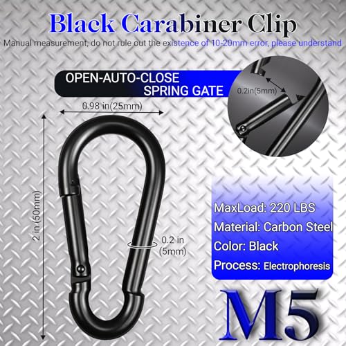 M5-2" Black Spring Snap Hook Carabiner Clip 50PCS Heavy Duty Keychain