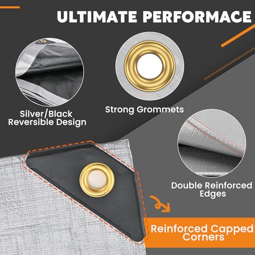 Keten Heavy Duty Waterproof Tarps 12x20 Feet, 16 Mil Silver, Extra Thick & UV-Resistant