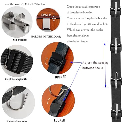 Black IZUS Over-the-Door Purse & Bag Organizer with 20 Hooks, Fits 1.35-1.55 Inch Doors