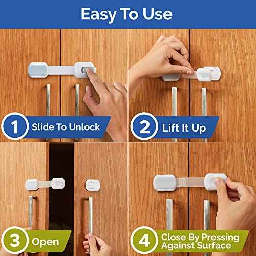 Child Safety Strap Locks (8-Pack) Baby Locks for Cabinets and Drawers, Toilet, Fridge & More. 3M Adhesive Pads. Easy Installation. (White/Gray)