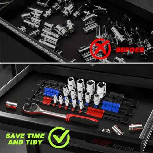 3-Piece Socket Organizer Rail Set, Premium Holder, Heavy-Duty Rack Kit ? 1/4¡±, 3/8¡±, 1/2¡± Sizes ? Ideal for Tool Storage