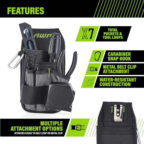 AWP Tool Pouch 7-Pocket Electrician Organizer Belt Bag - Premium Multi-Pocket Holster, 1 Pack