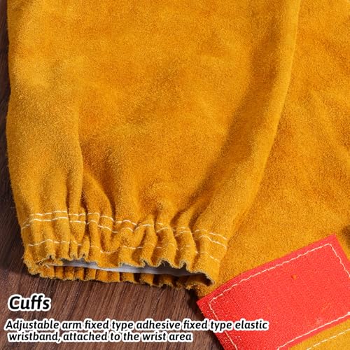 2 Pair Leather Welding Sleeves, Leather Arm Guards Welding Sleeves Heat&Flame Resistant Arm Protection for Men and Women
