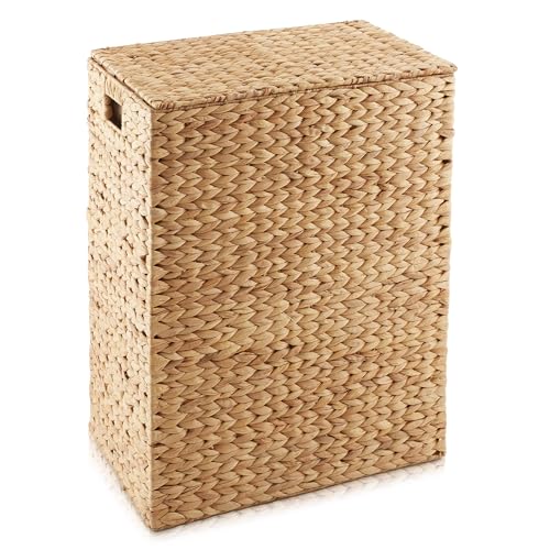 Casafield Natural Large Laundry Hamper with Lid, Removable Liner Bag, Water Hyacinth