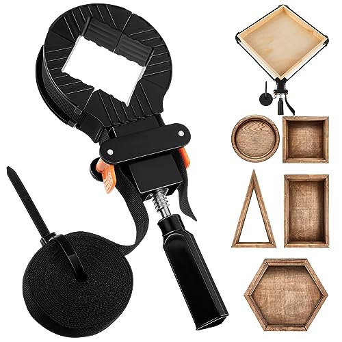Feekoon 1 Pack 13 FT Belt Band Strap Clamps for Woodworking, Quick Release Band Clamps with 4 Corner Claws, Thick and Sturdy Belt Clamp, Adjustable Picture Frame Clamp Tool