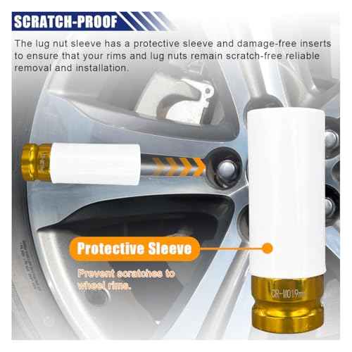 1/2" Drive 19 mm Lug Nut Impact Socket, Non-Marring Deep Lug Nut Socket, Thin Wall Wheel Rim Protector Sleeved Socket (19mm/0.7inch)
