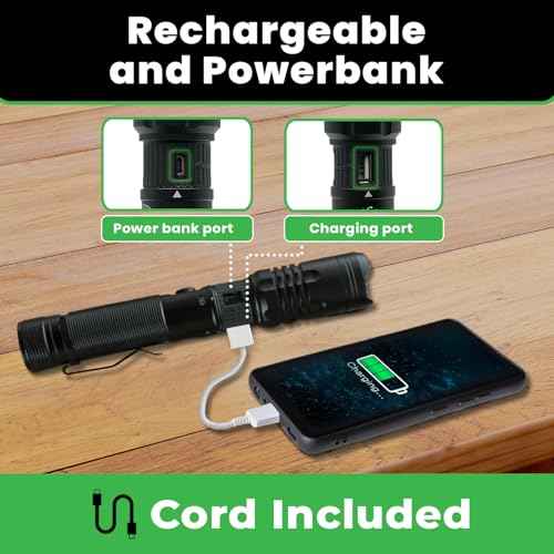 LitezAll 1000 Lumen Rechargeable Flashlight ? USB Flashlight Rechargeable Pocket, Power Bank, High/Low Modes, Compact Flashlight with Charging Cable Included