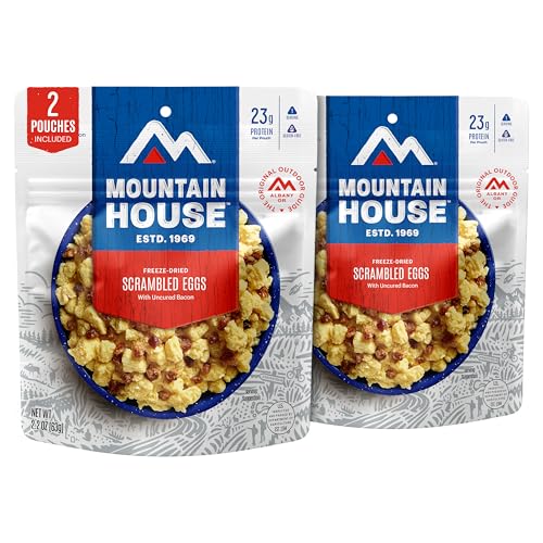 Mountain House Freeze-Dried Scrambled Eggs with Uncured Bacon 2-Pack | Backpacking Meals, 4 Servings, 30-Year Shelf Life