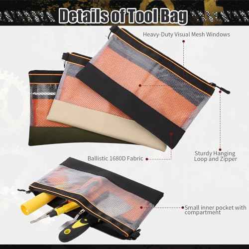 BESARME 6 Pcs 11.8" Clear Tool Pouch Tool pouch Bags Zipper tool pouch with Heavy Duty Mesh Window