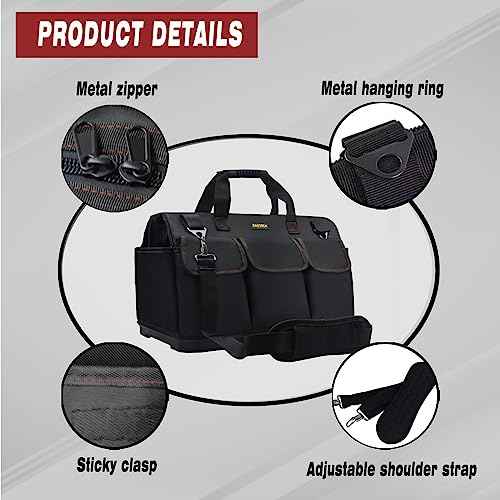 FASTECH 20-inch Heavy Duty Bottom Tools Bag with Wide Mouth for Tool Storage, Carrier and Organizer, Tool Bag for Men, Wide Mouth Tool Bags with Inside Pockets (20 Inch)