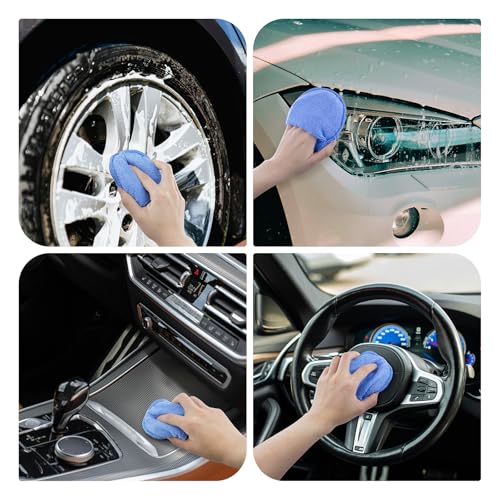 6 PCS Microfiber Wax Applicator Pad with Finger Pocket, 5 Inch Ultra-Soft Car Wax Applicator, Buffing and Detail Polishing Foam Pads for Car Truck Motorcycle Cleaning and Fine Polishing (Blue)