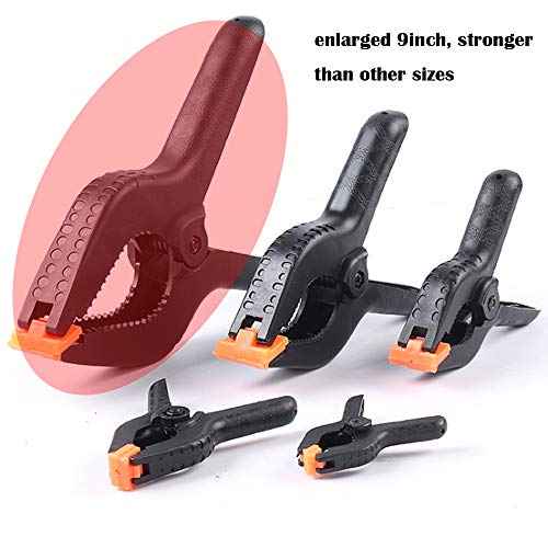 ONDY 2 Pack Of 9¡± Large Spring Clamps Heavy Duty Nylon Muslin Woodworking Clamps Photo Studio Backdrops Backgrounds Clamps Set, the Jaws Have a Maximum Opening of 4"
