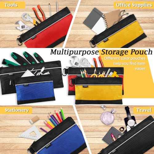 4 Pack Tool Pouch, Small Tool Bag with Zipper, 1680D Oxford Waterproof Multipurpose Tool Pouches with Carabiner for Men Tools, Travel Accessary, Stationary, Gadgets Storage Organizer, PSGJD-X4