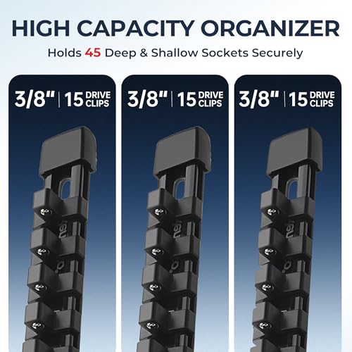 Reniteco Socket Organizer Set 3-Pack 3/8" Drive, 45 Clips, Black