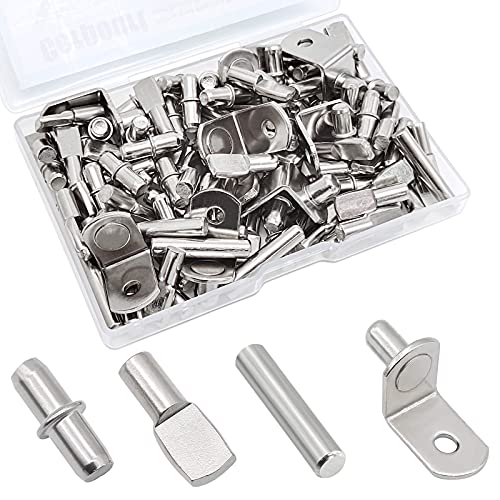 Cerpourt 104Pcs Nickel Plated Shelf Pins Kit - 4 Styles, Support Pegs for Cabinets & Shelves, 5mm & 1/4 Inch