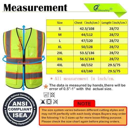 Reflective Mesh Safety Vest for Men Women with 5 Pockets and Zipper Front High Visibility Mesh Vest Hi Vis Construction Work Vest,Meets ANSI/ISEA Standards(EK175-Yellow-L)