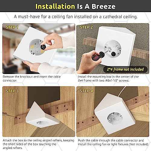 Fan Mounting Box, Ceiling Fan Mounting Bracket, Ceiling Fan Mounting Box, Ceiling Fan Mounting Kit, Fan Mounting Bracket, Fits Cathedral Ceiling Angles of 80¡Æ or Up, White, 2-Pack