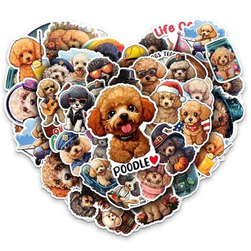 Poodle Stickers 50 Pieces Vinyl Waterproof Decal for Laptop Water Bottle Phone Car Window Bike Motorcycle Stakeboard Scrapbook Poodles Sticker Gifts for Kid Teen Adult