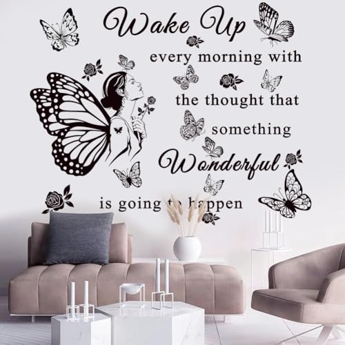 Inspirational Quote Decals: 'Wake Up... Wonderful Happening' Vinyl Wall Sticker for Office, Classroom Decor
