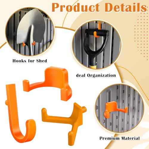30 Pcs Storage Shed Tool Hooks Shed Accessories Compatible with Suncast/Craftsman J/U/V Shaped Tool Hanger Shelves Garden Garage Storage Organization Accessories for Hanging Shovel Rake(Orange)