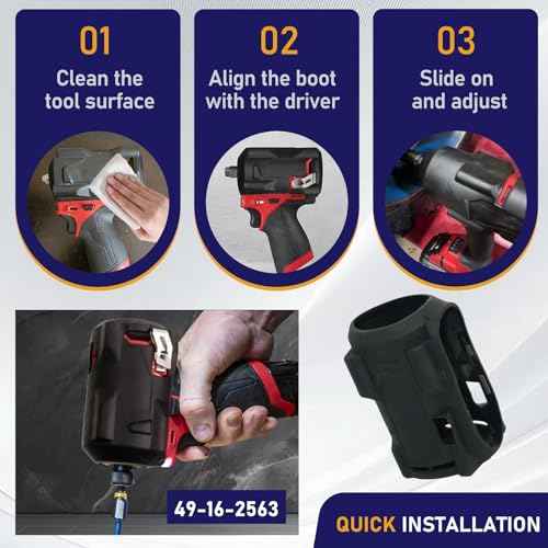 49-16-2563 Impact Driver Protective Boot Compatible with Milwaukee M12 Fuel 1/2" and 3/8" Short Handle Impact Wrenches, Fits 2562-20, 2563-20, 2563P-20, 2854-20, 2855-20, 2855P-20