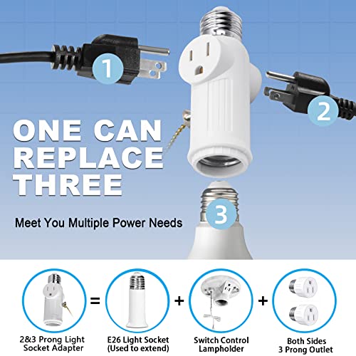 White E26/E27 Light Socket Outlet Adapter with Switch & 3-Prong Support - Tobasovk