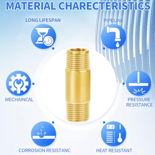 ChillWaves Brass Pipe Fitting 1/2" NPT Male x 1/2" NPT Male Long Nipple 2-Inch (50mm) - 2-Pack