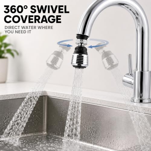 Water-Saving 360° Swivel Faucet Aerator for Kitchen Sink - Dual Spray Nozzle Adapter