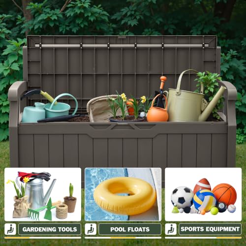 Flamaker Brown 80 Gallon Waterproof Outdoor Storage Bench with Seat, No Cushion