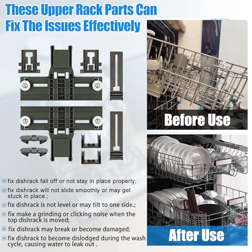 Whirlpool Top Rack Adjuster Replacement Parts W10350375 W10712395 – Upgraded Polymer Wheel Kit