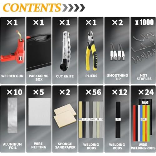 220w Plastic Welder,Upgraded 2 in 1 Plastic Welding Kit,Plastic Repair Kit 1000pcs Hot Staples & 92pcs Plastic Welding Rods for Car Bumper Plastic Crack Repair (Red)