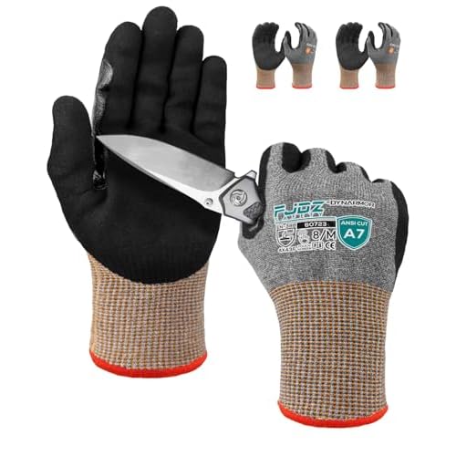 A7 Cut Resistant Work Gloves, 3 Pairs Nitrile Coated Cutting Glove for Woodworking,Construction,Fishing,Metalwork