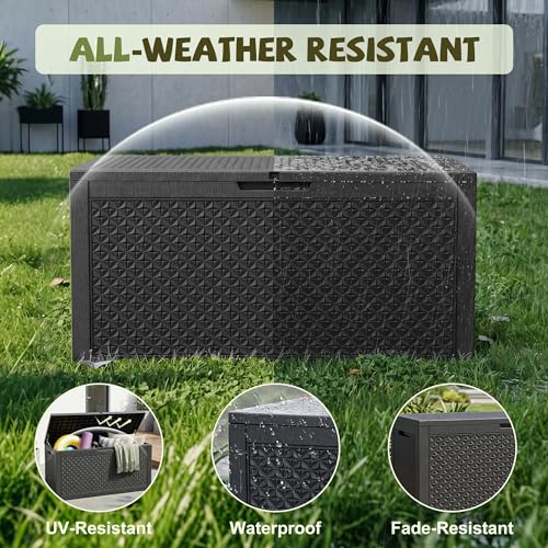 Black 160 Gallon Outdoor Waterproof Storage Box with Lock & Seat