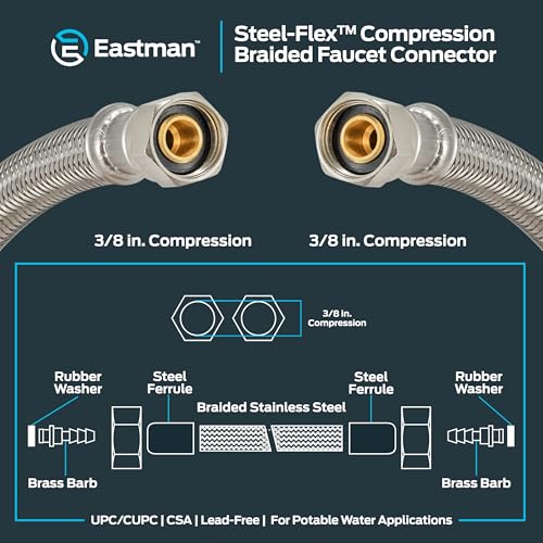 Eastman 16-Inch Steel-Flex Flexible Faucet Supply Line, 3/8 in. Compression Braided Stainless Steel