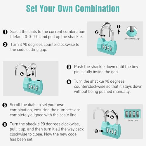 Turquoise Disecu Waterproof 4-Digit Combination Lock, Keyless Outdoor Padlock for Gym, School, Fence, Shed & Storage
