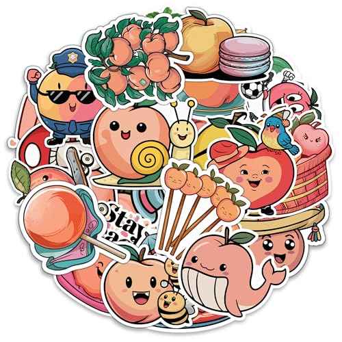 Peach Stickers 50 Pieces Vinyl Waterproof Decal for Laptop Water Bottle Phone Car Window Bike Motorcycle Stakeboard Scrapbook Peaches Sticker Gifts for Kid Teen Adult