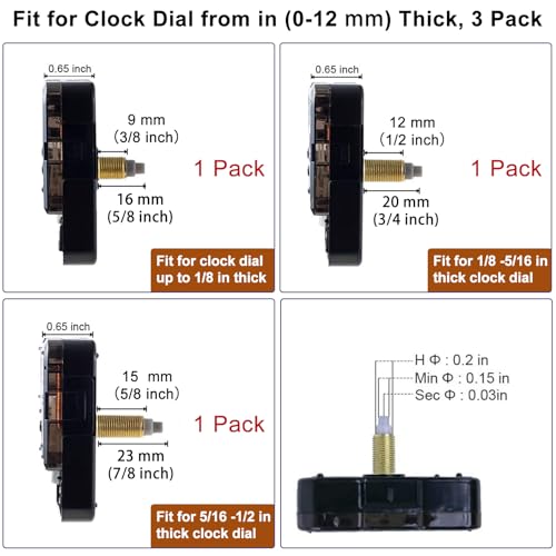 Silent Quartz Clock Mechanism Kit with Short Hands for DIY Repair - EMOON 3-Piece Set