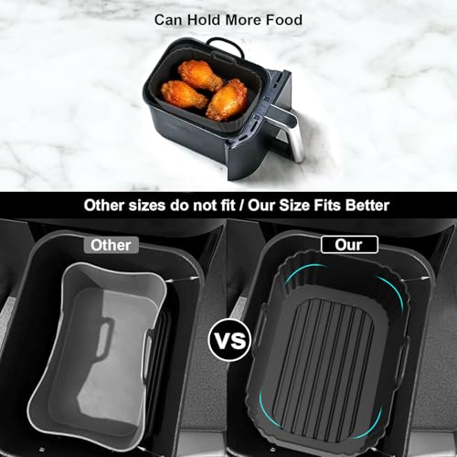 Masgarlan Air Fryer Silicone Liners 2 Pack for Ninja Dual 8-10QT (Black) – 8.67 x 5.9 x 2.68 in